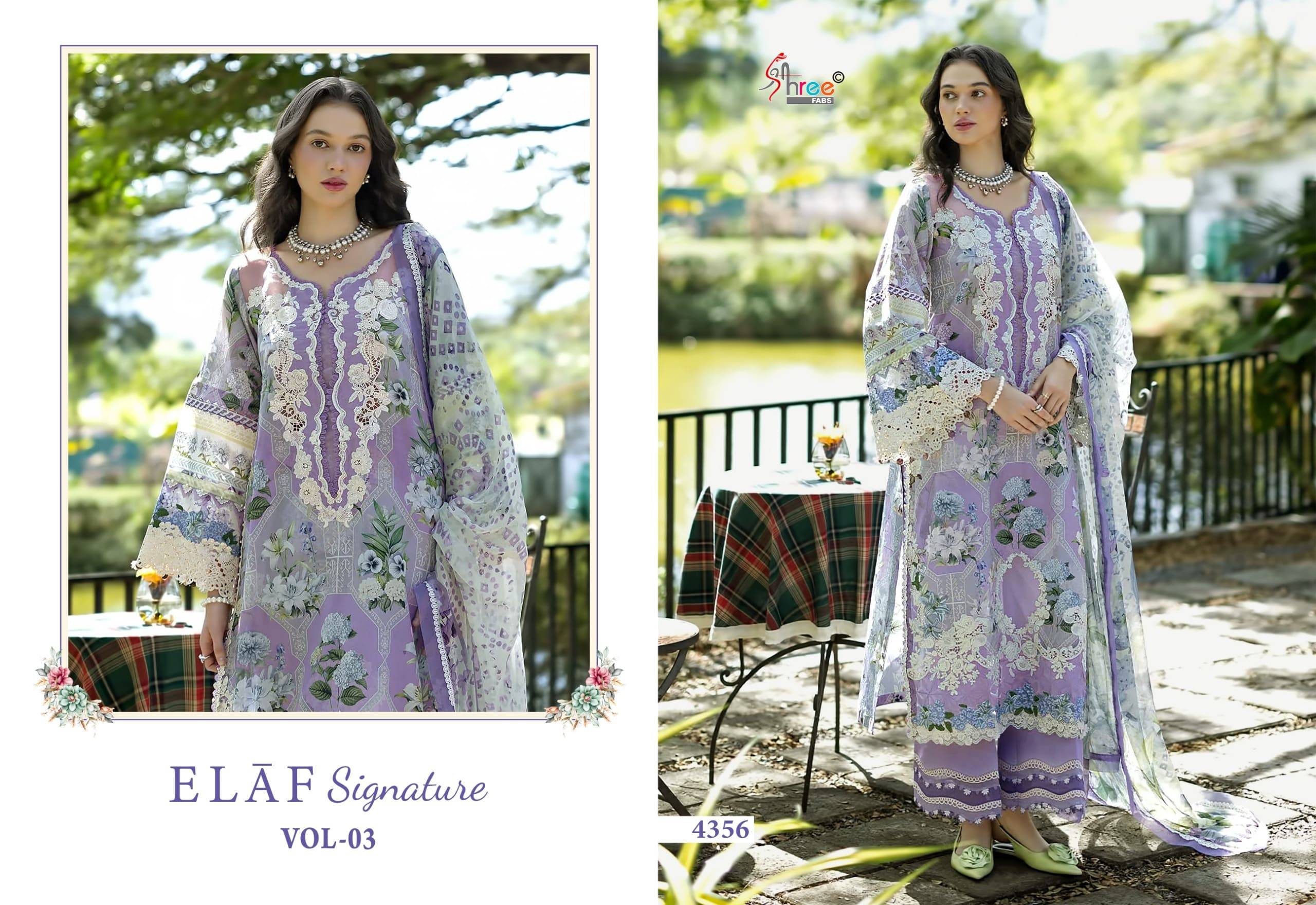 ELAF SIGNATURE VOL-3 BY SHREE FAB 4351 to 4358  Series Beautiful Pakistani Suits Colorful Stylish Fancy Casual Wear & Ethnic Wear Pure Cotton Print Dresses At Wholesale Price